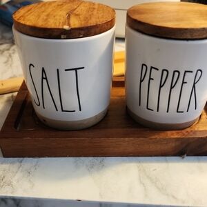 Rae Dunn White Salt and Pepper Shakers with Wooden Lids